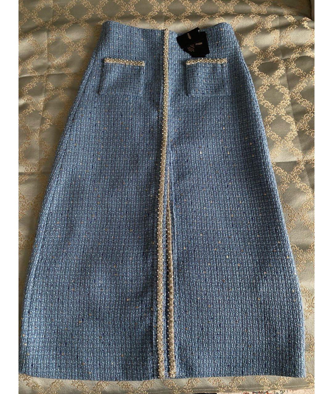 MAJE Голубая твидовая юбка миди, фото 5