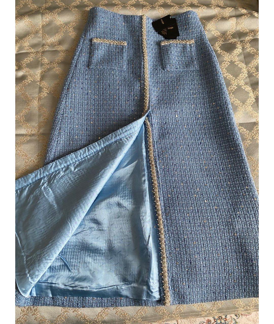 MAJE Голубая твидовая юбка миди, фото 2