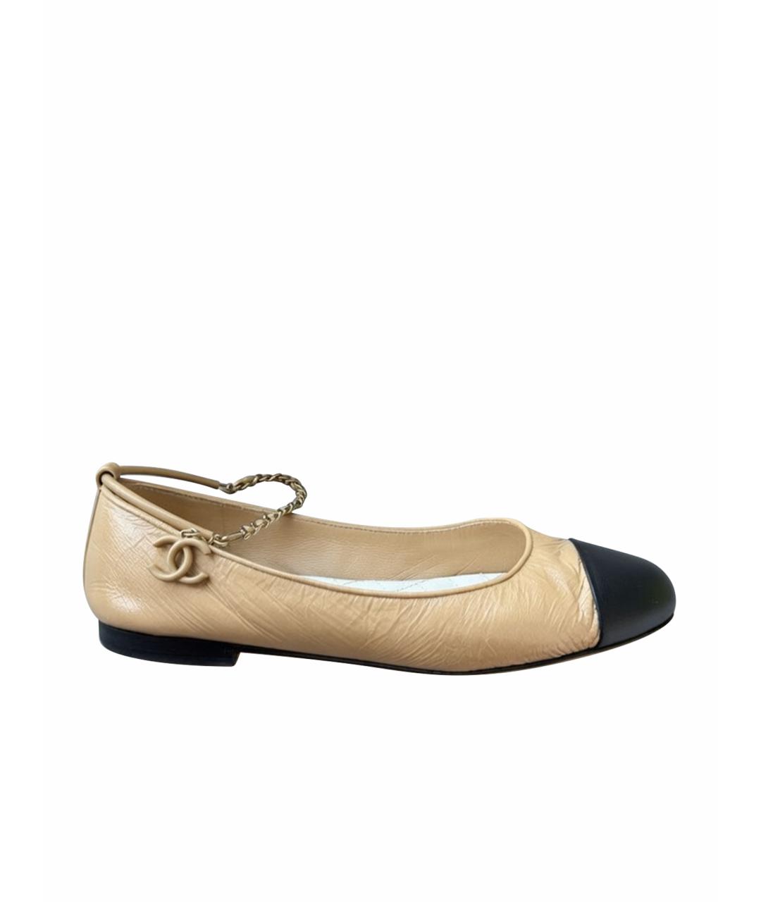 CHANEL Бежевые кожаные балетки, фото 1