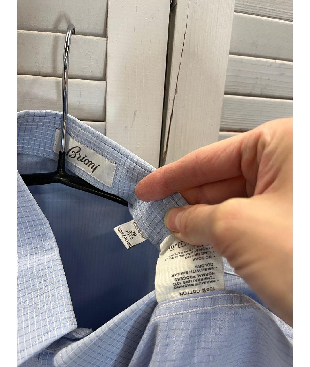 BRIONI Голубая хлопковая классическая рубашка, фото 3