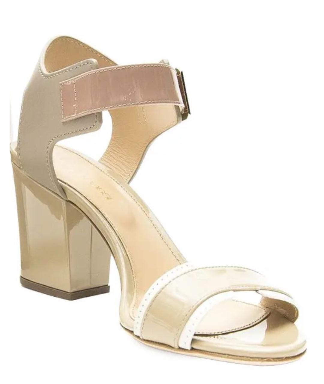 SERGIO ROSSI Бежевые кожаные босоножки, фото 6