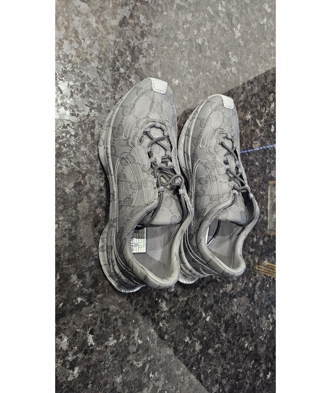 GUCCI Антрацитовые кожаные низкие кроссовки / кеды, фото 3