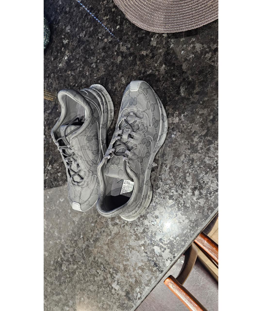 GUCCI Антрацитовые кожаные низкие кроссовки / кеды, фото 8