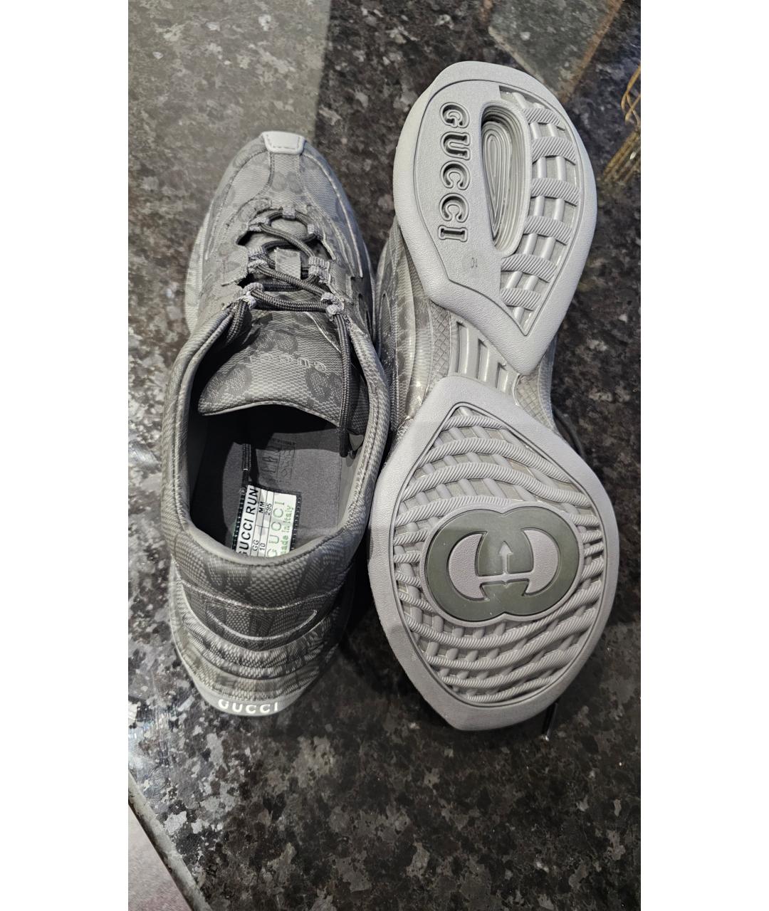GUCCI Антрацитовые кожаные низкие кроссовки / кеды, фото 6