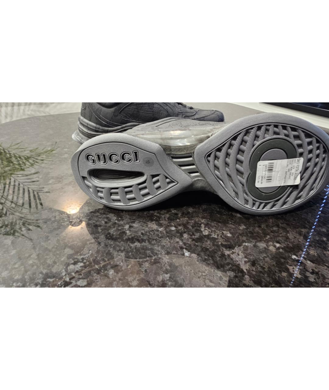 GUCCI Антрацитовые кожаные низкие кроссовки / кеды, фото 5