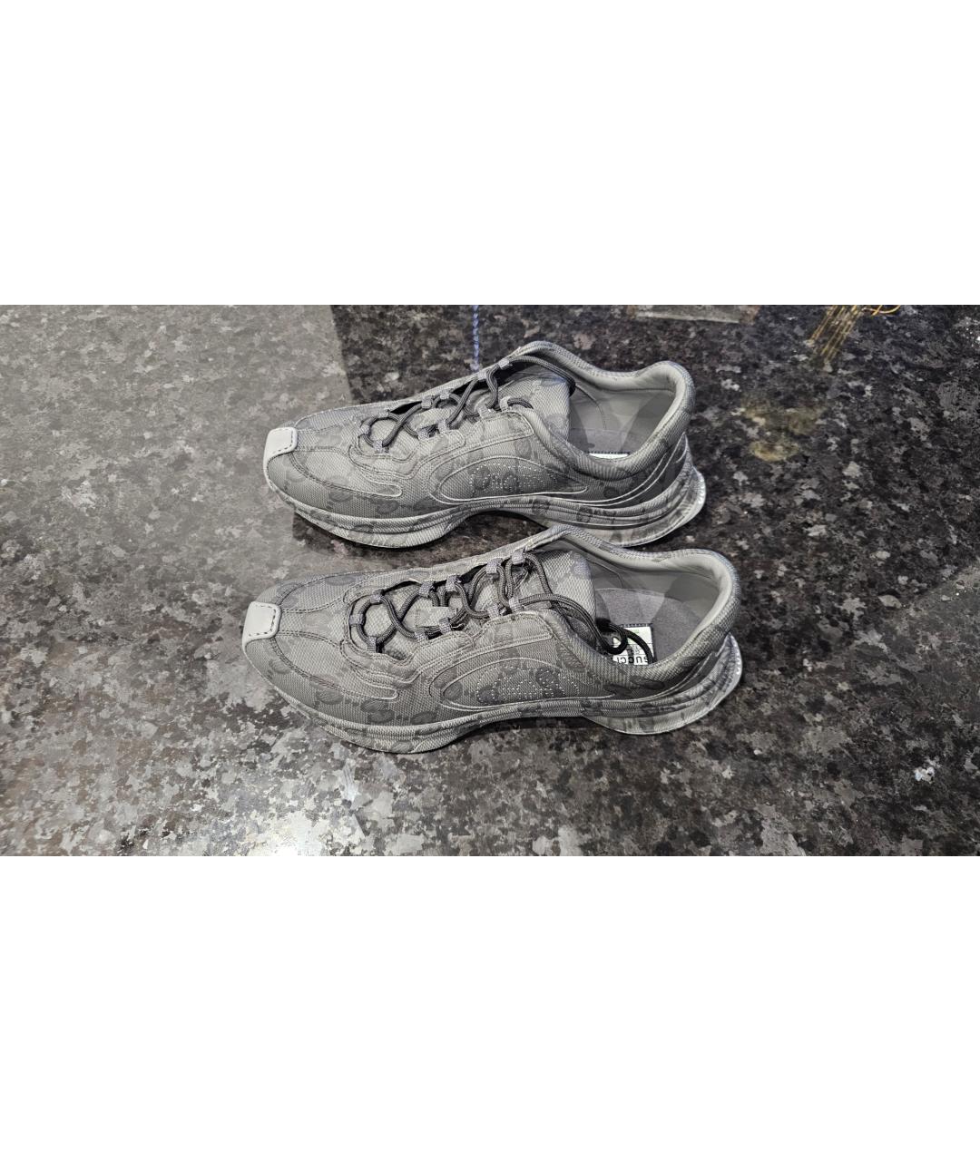 GUCCI Антрацитовые кожаные низкие кроссовки / кеды, фото 2