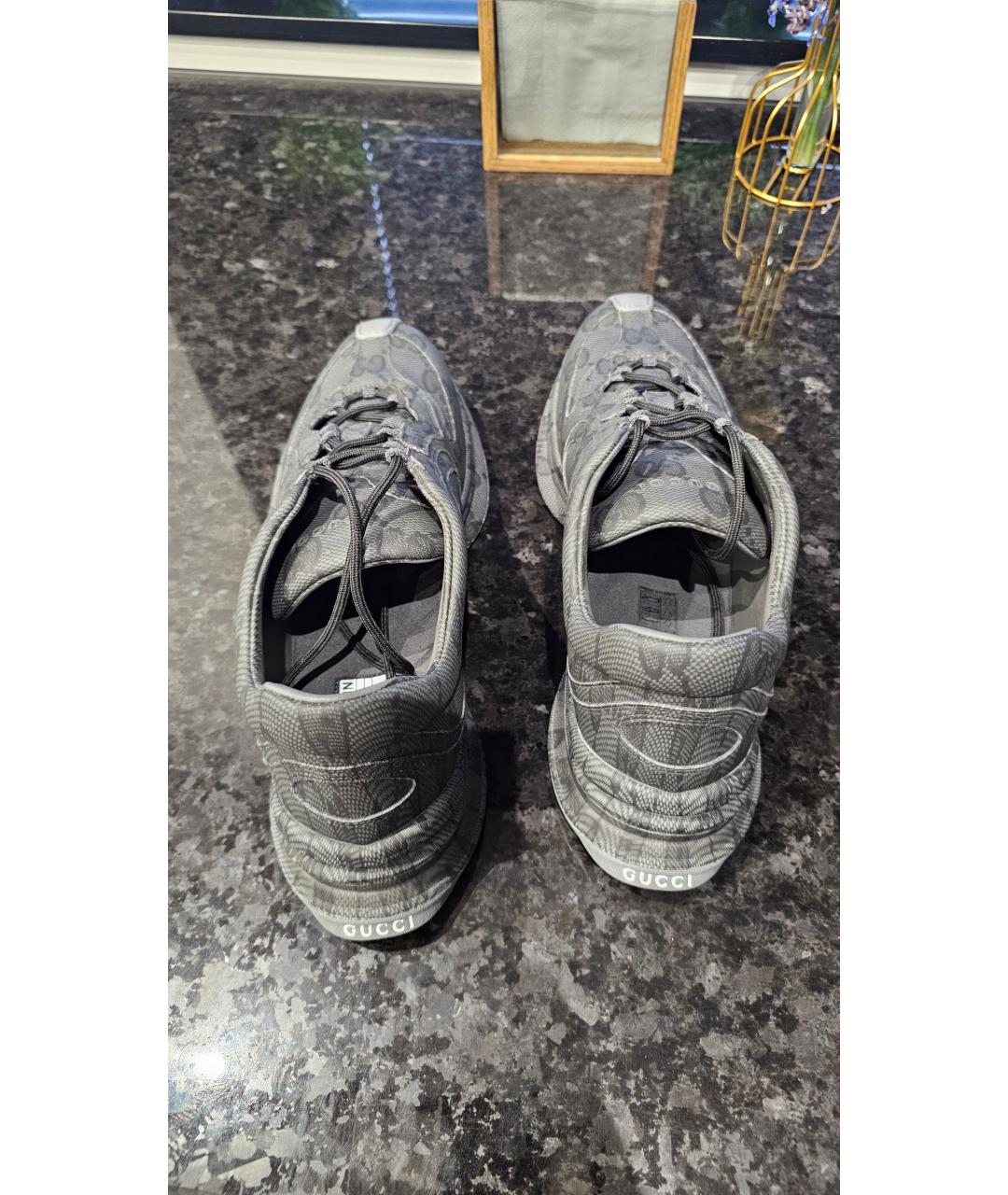 GUCCI Антрацитовые кожаные низкие кроссовки / кеды, фото 4