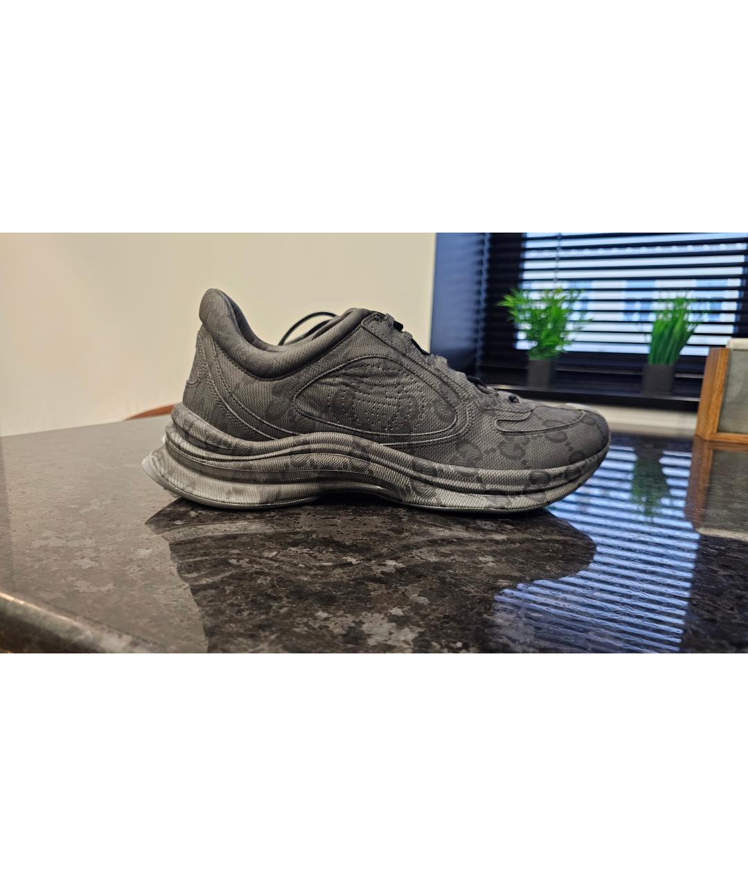 GUCCI Антрацитовые кожаные низкие кроссовки / кеды, фото 9