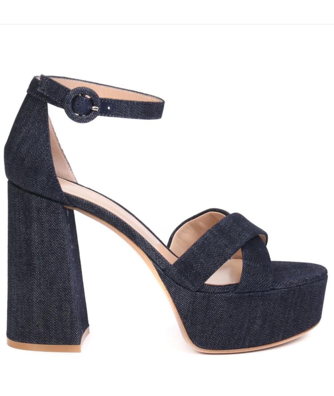 GIANVITO ROSSI Синие текстильные босоножки, фото 7