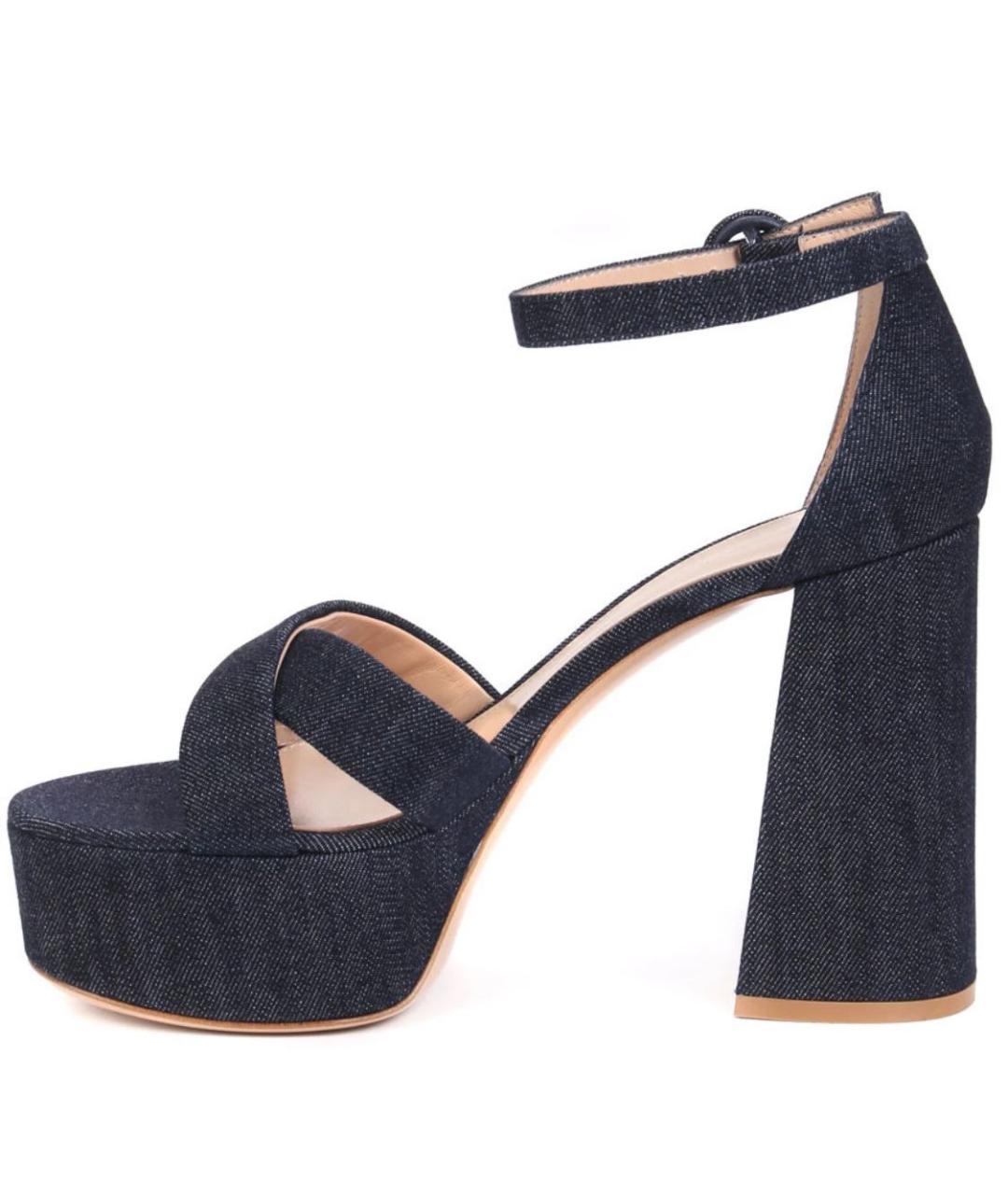 GIANVITO ROSSI Синие текстильные босоножки, фото 6