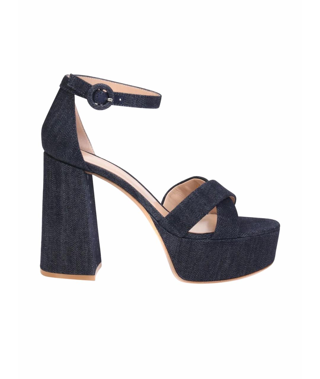 GIANVITO ROSSI Синие текстильные босоножки, фото 1