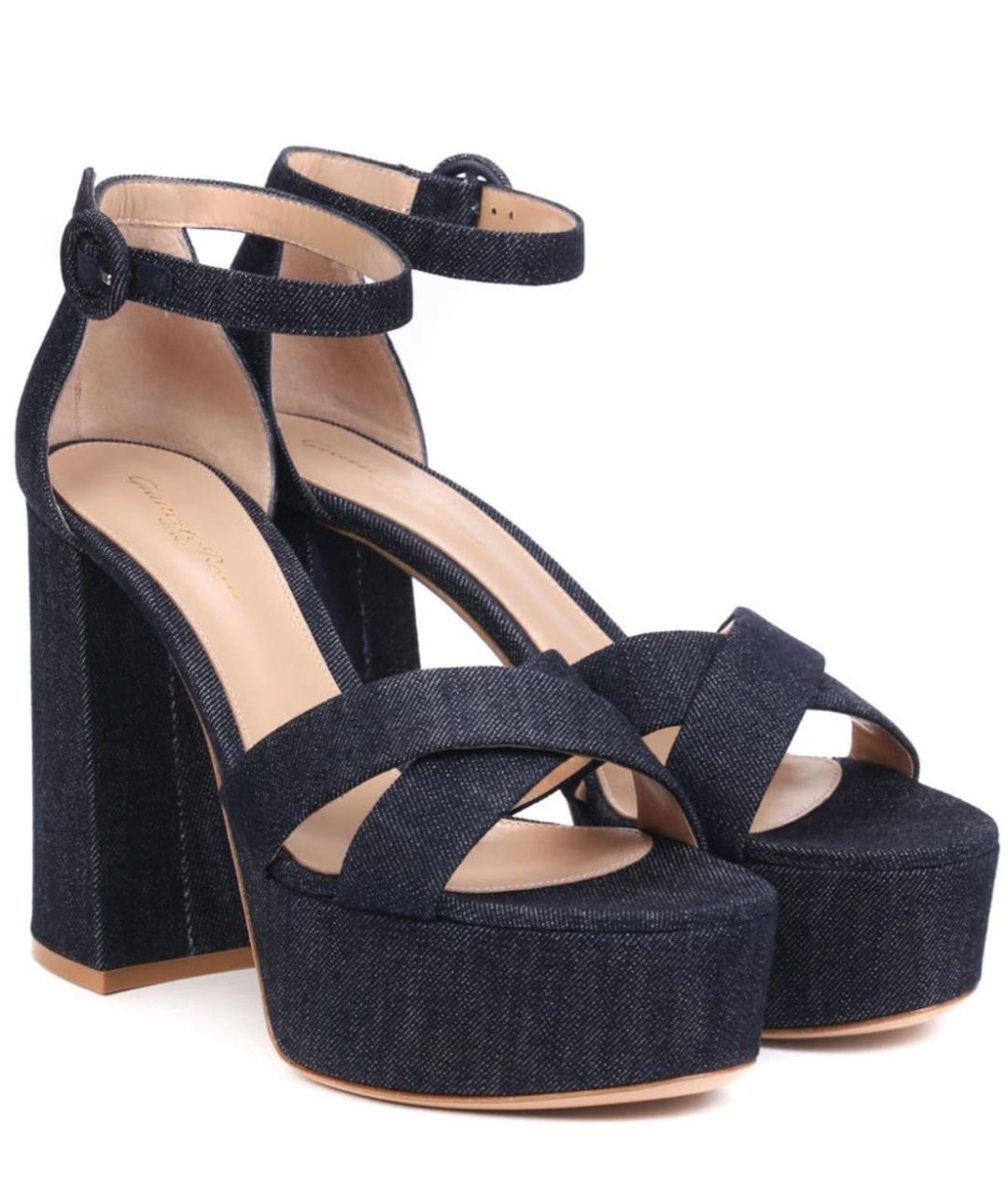 GIANVITO ROSSI Синие текстильные босоножки, фото 2