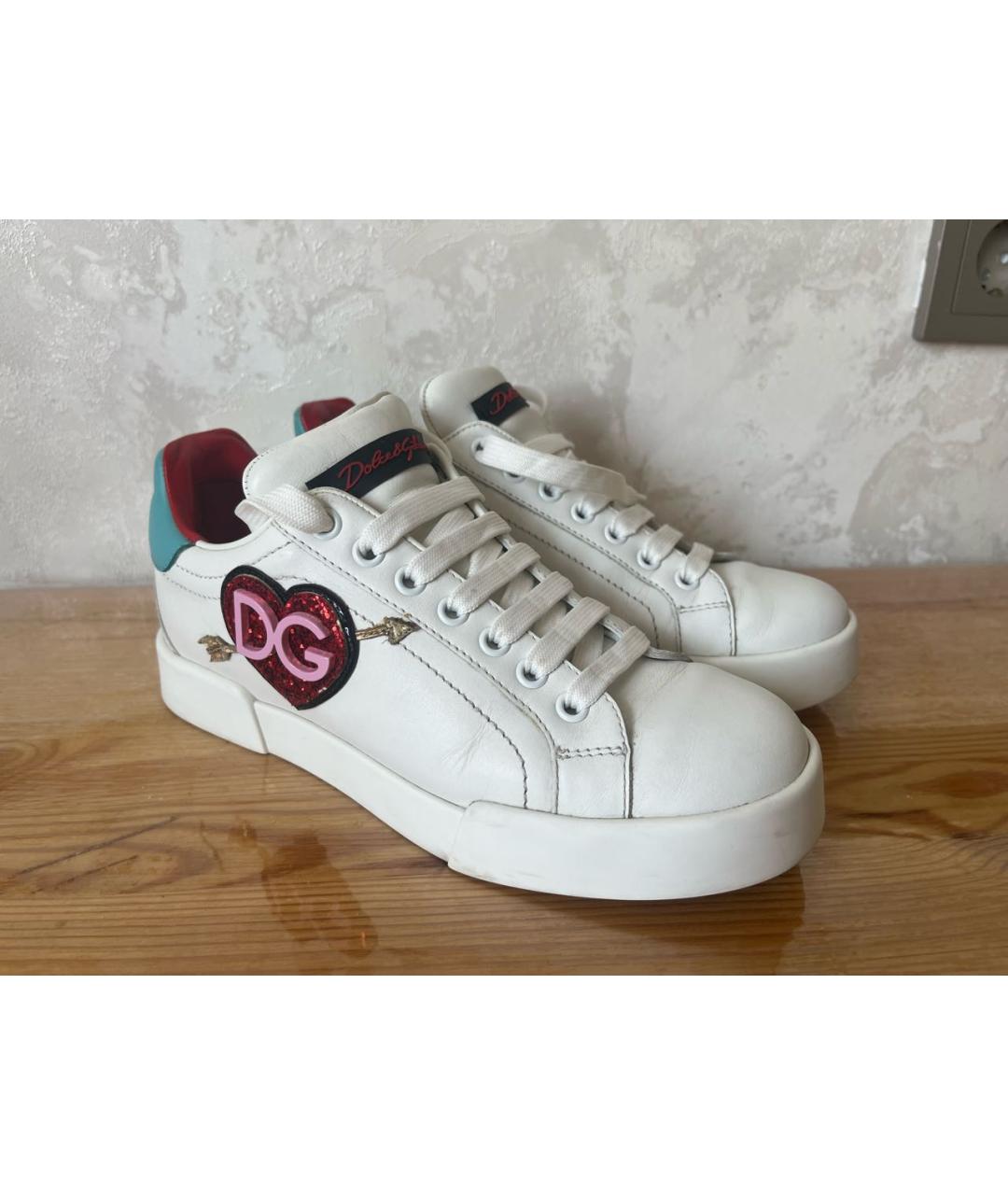 DOLCE&GABBANA Белые кожаные кроссовки, фото 9