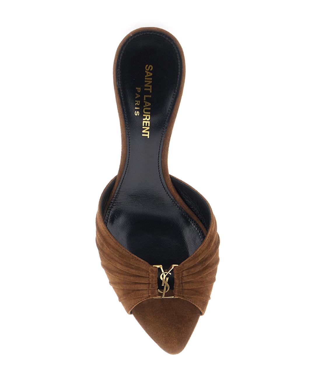SAINT LAURENT Коричневые замшевые мюли, фото 4