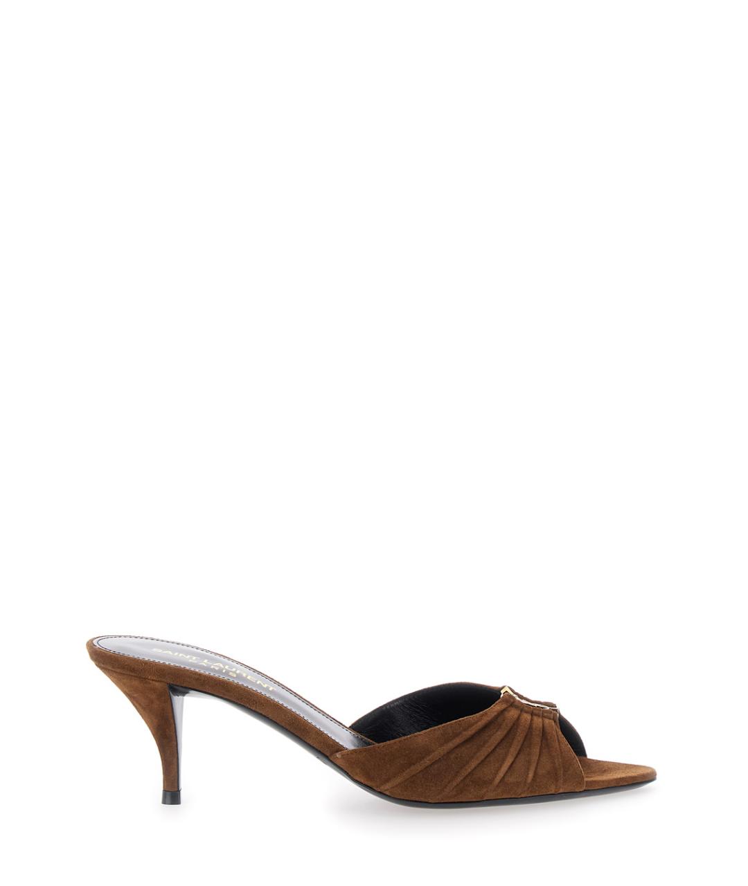 SAINT LAURENT Коричневые замшевые мюли, фото 1