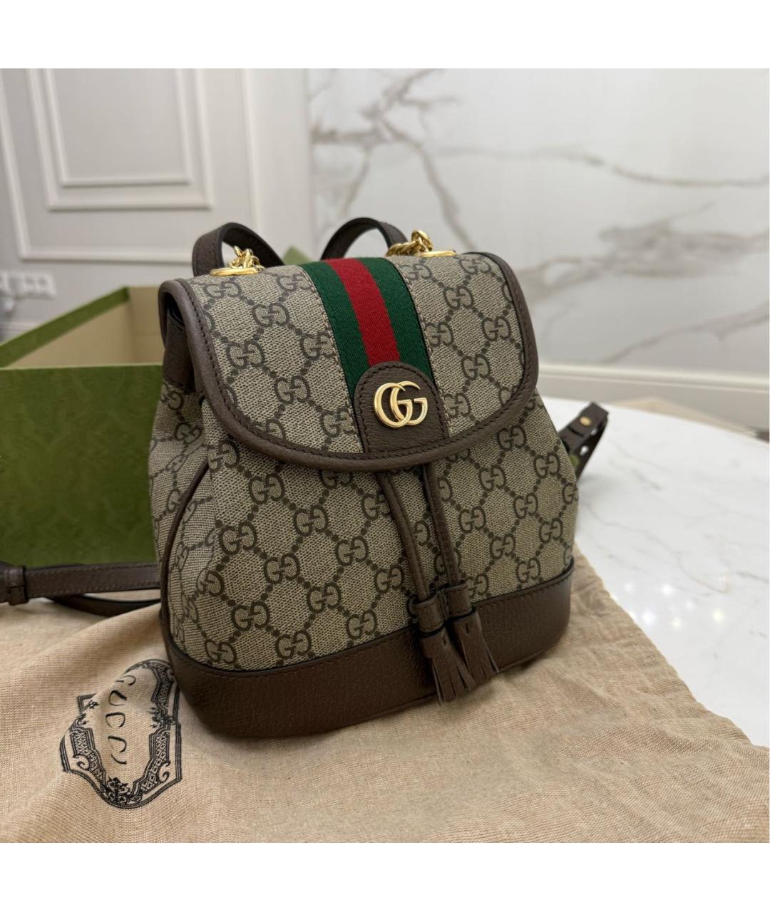 GUCCI Коричневый кожаный рюкзак, фото 2