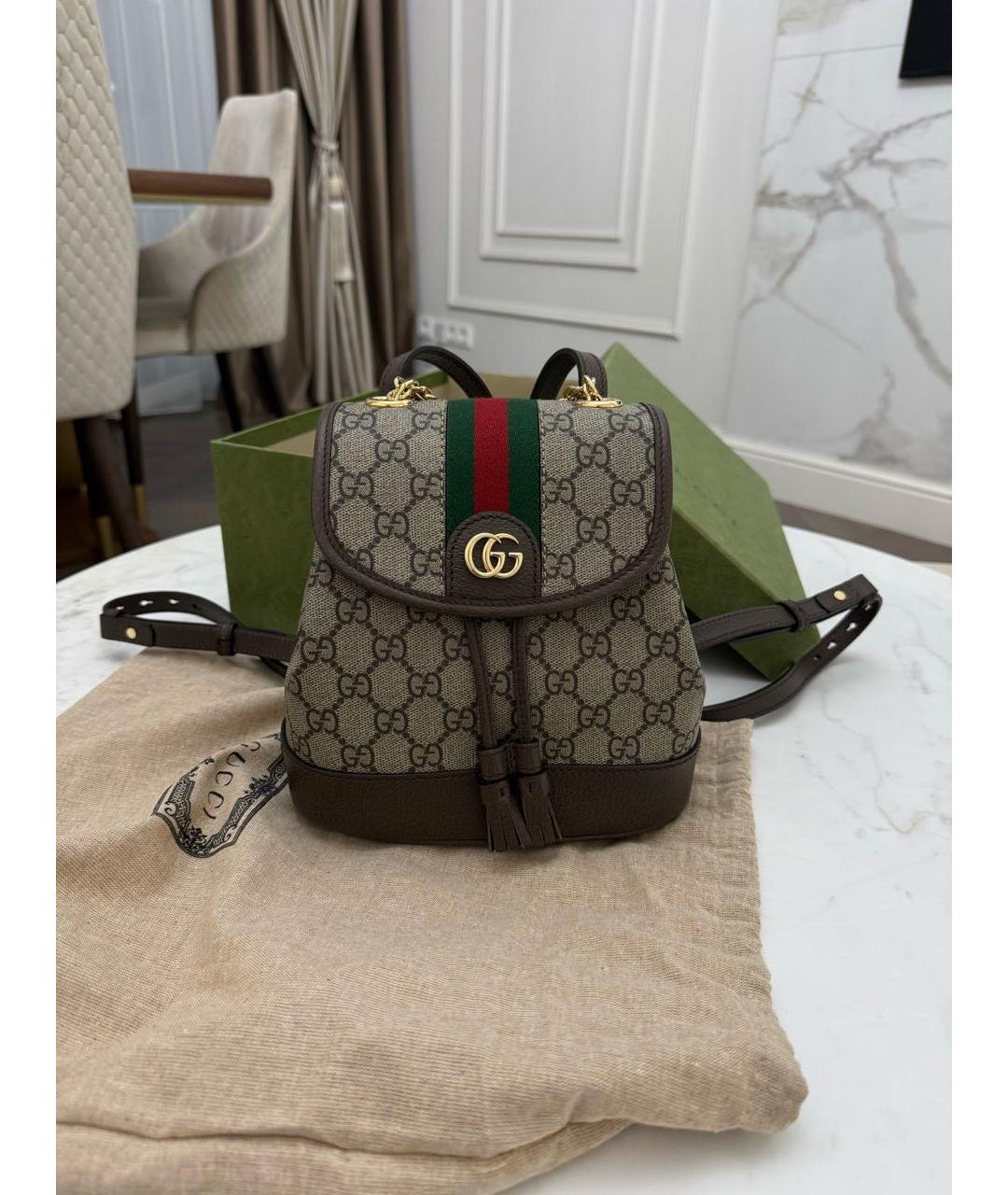 GUCCI Коричневый кожаный рюкзак, фото 3