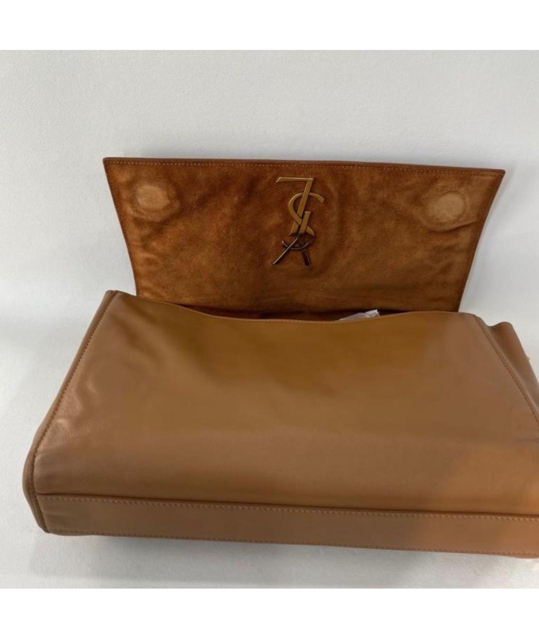 SAINT LAURENT Коричневая кожаная сумка через плечо, фото 8