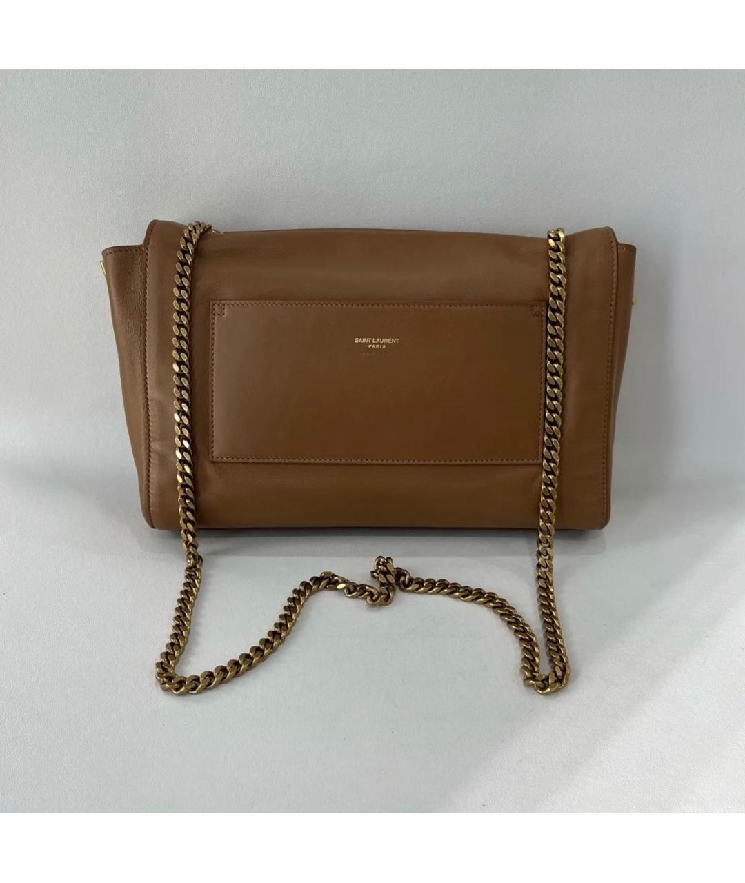 SAINT LAURENT Коричневая кожаная сумка через плечо, фото 3