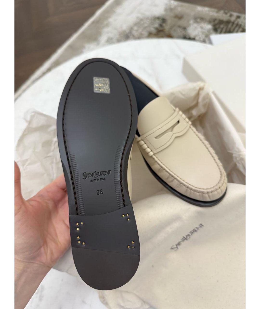 SAINT LAURENT Бежевые кожаные мокасины, фото 3