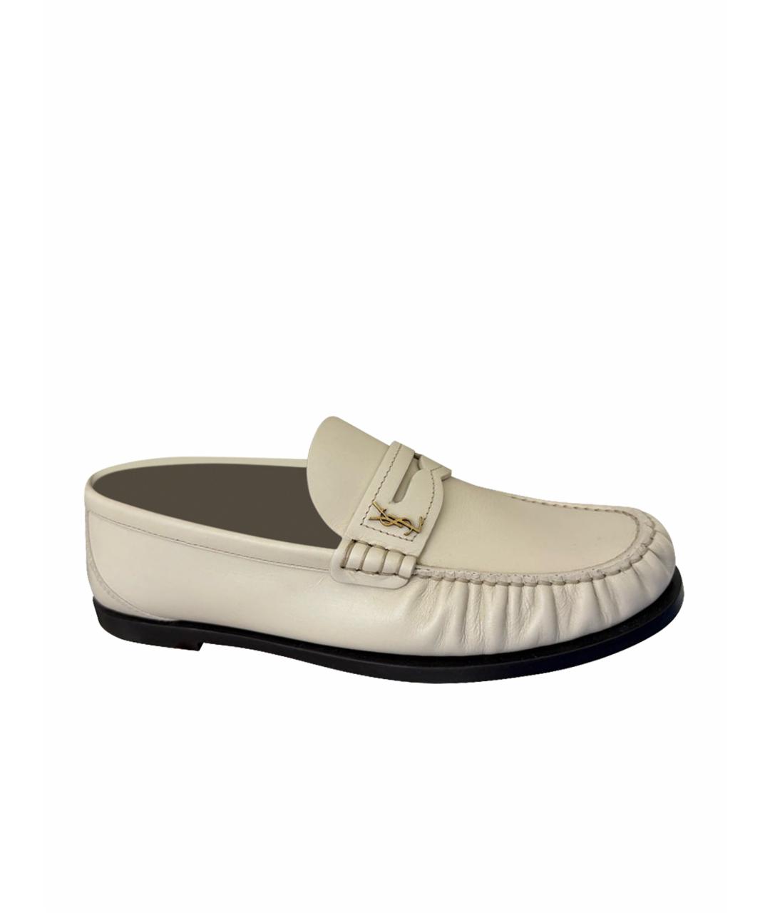 SAINT LAURENT Бежевые кожаные мокасины, фото 1