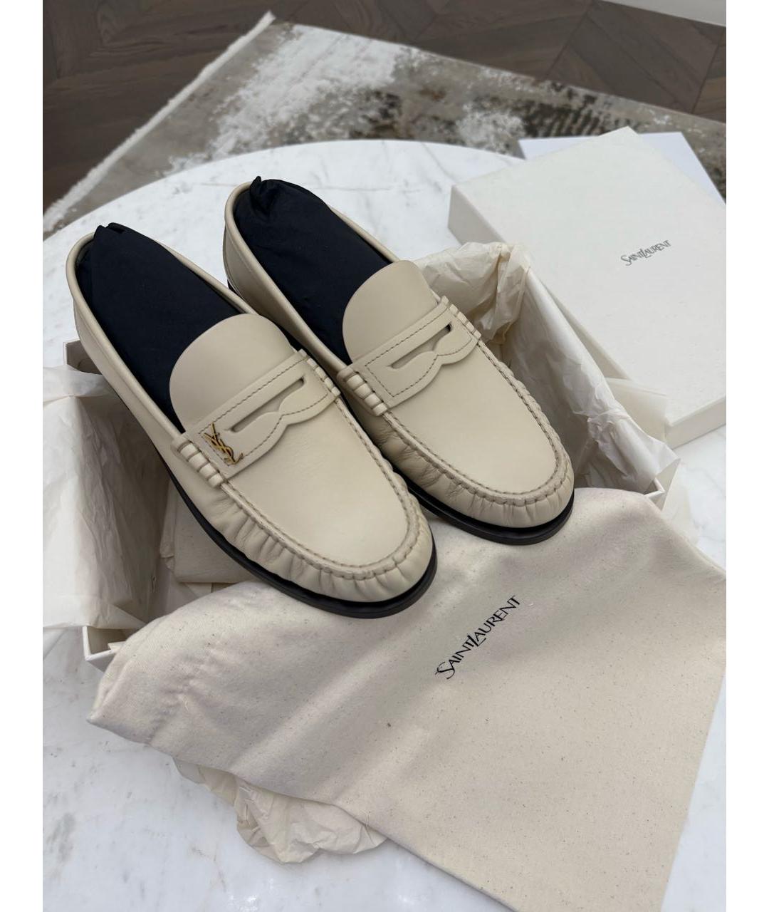 SAINT LAURENT Бежевые кожаные мокасины, фото 2