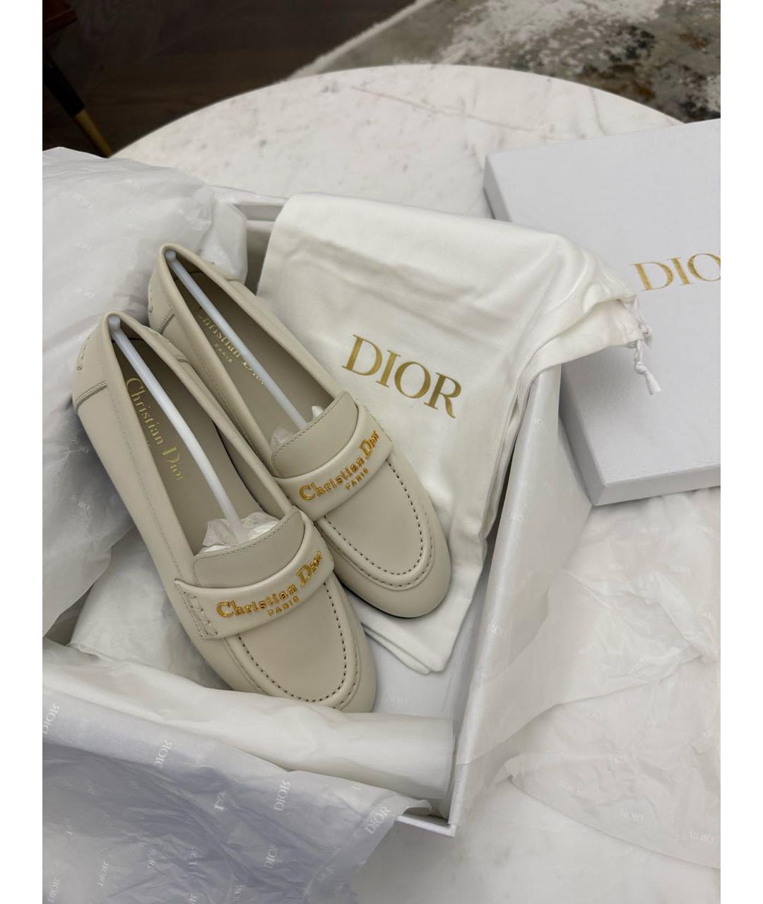 CHRISTIAN DIOR Бежевые кожаные лоферы, фото 3