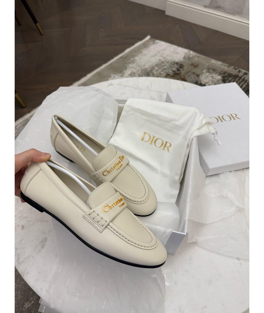 CHRISTIAN DIOR Бежевые кожаные лоферы, фото 8