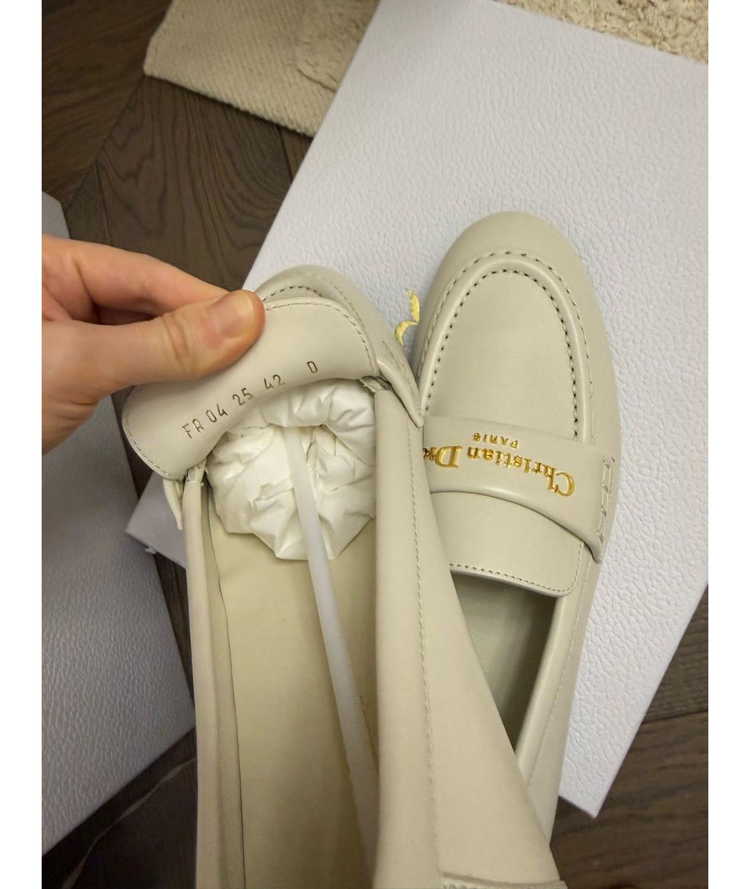 CHRISTIAN DIOR Бежевые кожаные лоферы, фото 2