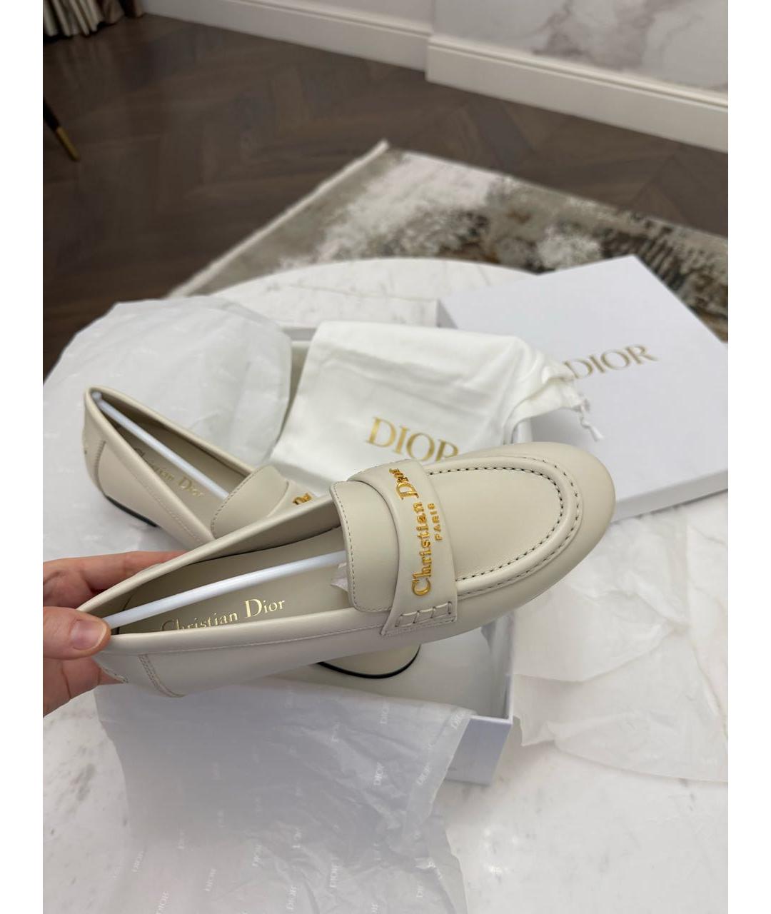 CHRISTIAN DIOR Бежевые кожаные лоферы, фото 4