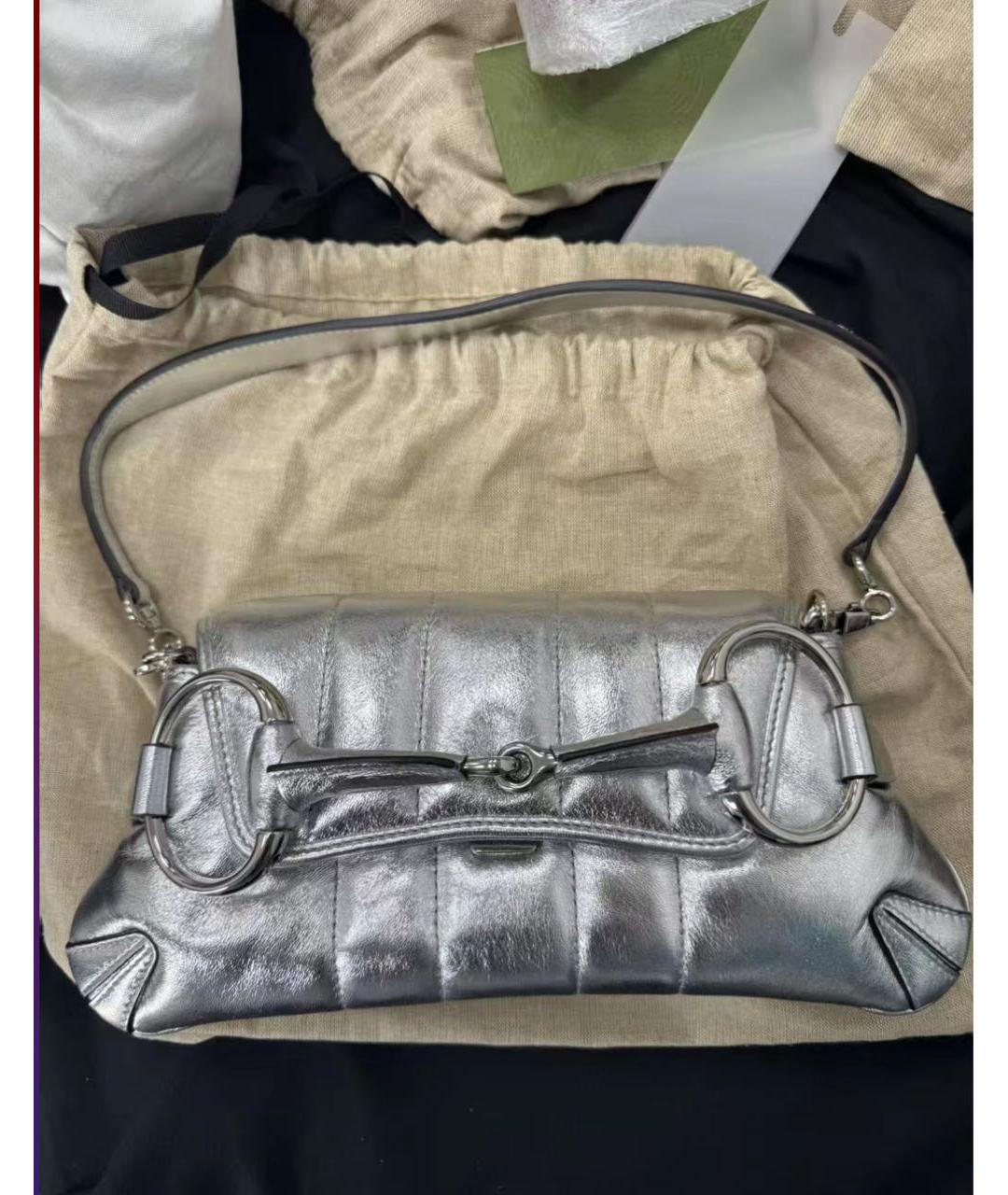 GUCCI Серебряная кожаная сумка через плечо, фото 2