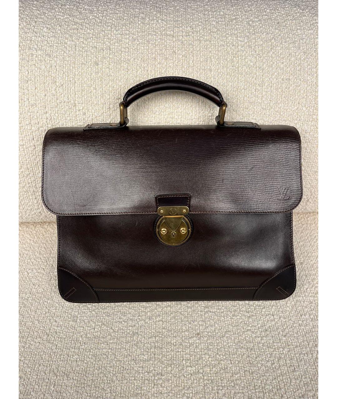 LOUIS VUITTON Коричневый кожаный портфель, фото 9