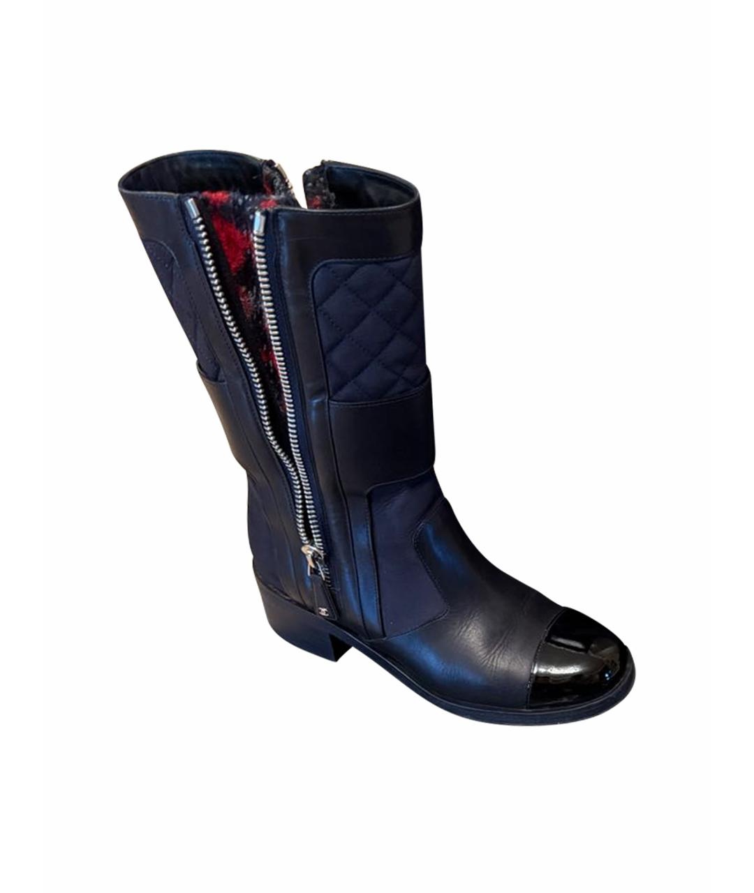 CHANEL Темно-синие кожаные сапоги, фото 1