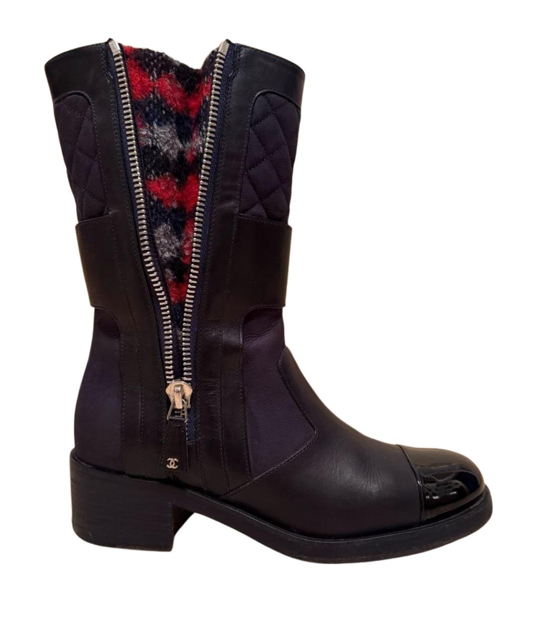 CHANEL Темно-синие кожаные сапоги, фото 1