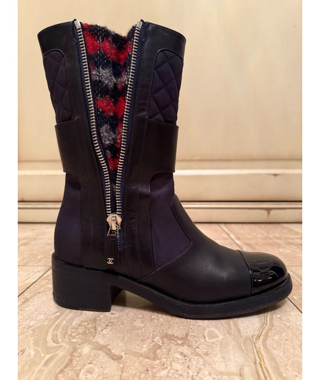 CHANEL Темно-синие кожаные сапоги, фото 9