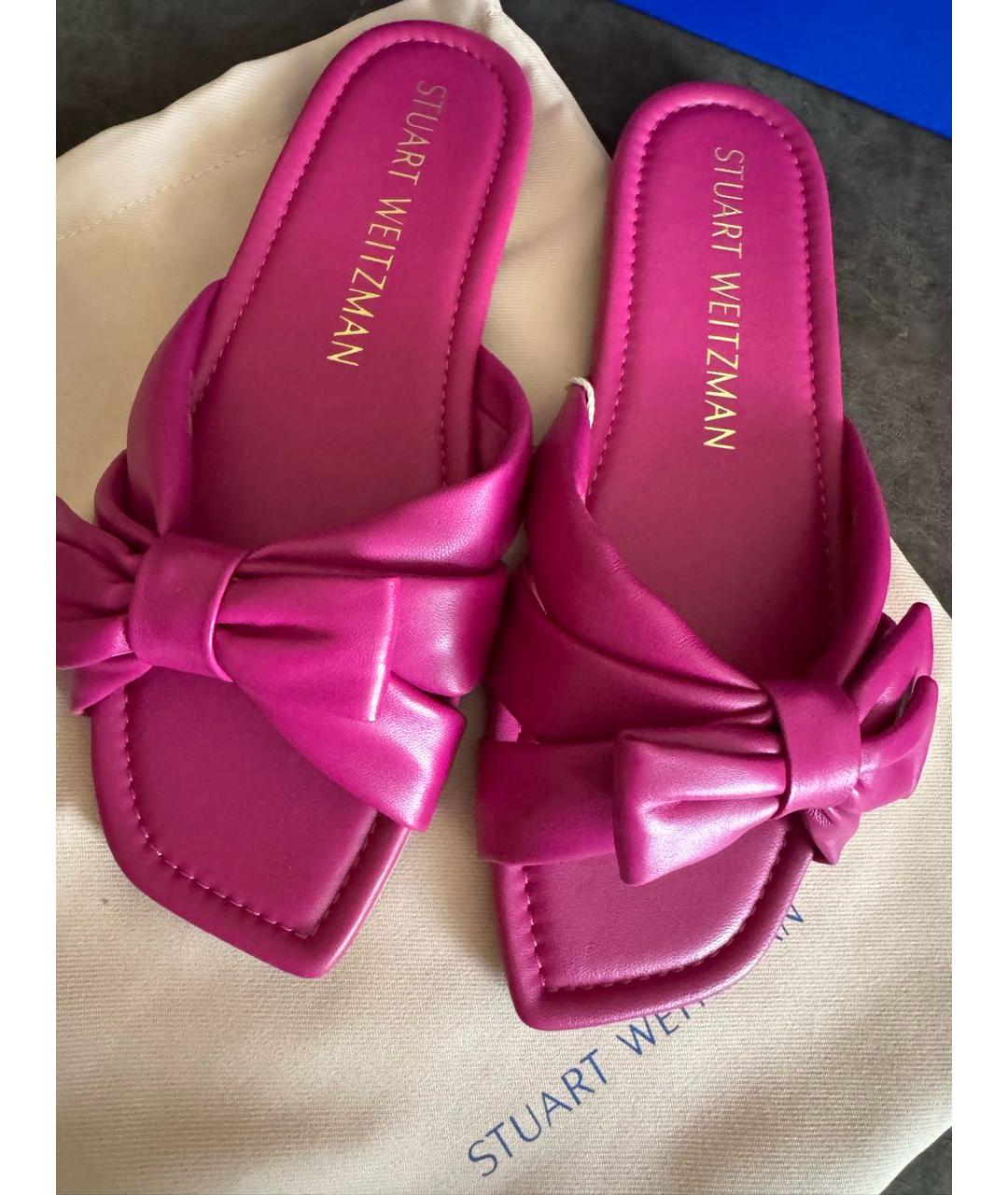 STUART WEITZMAN Фуксия кожаные шлепанцы, фото 3