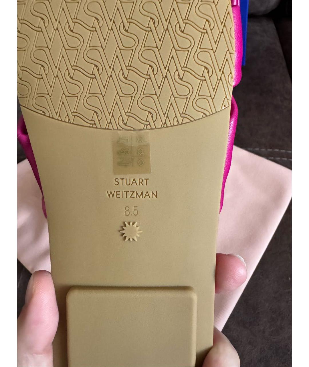 STUART WEITZMAN Фуксия кожаные шлепанцы, фото 5