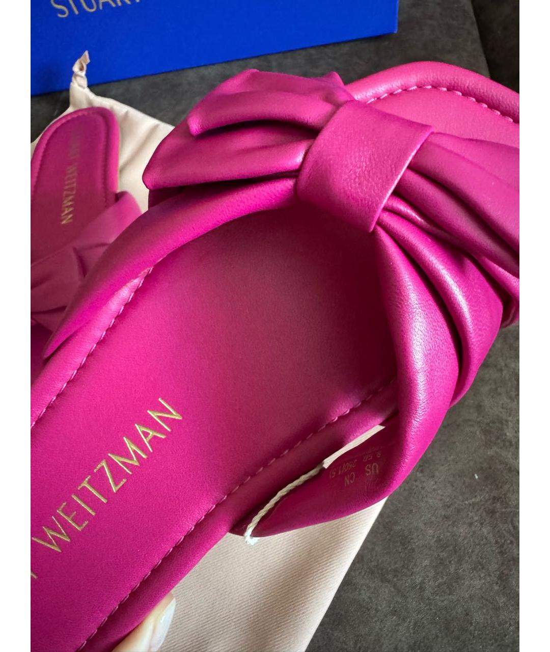 STUART WEITZMAN Фуксия кожаные шлепанцы, фото 4