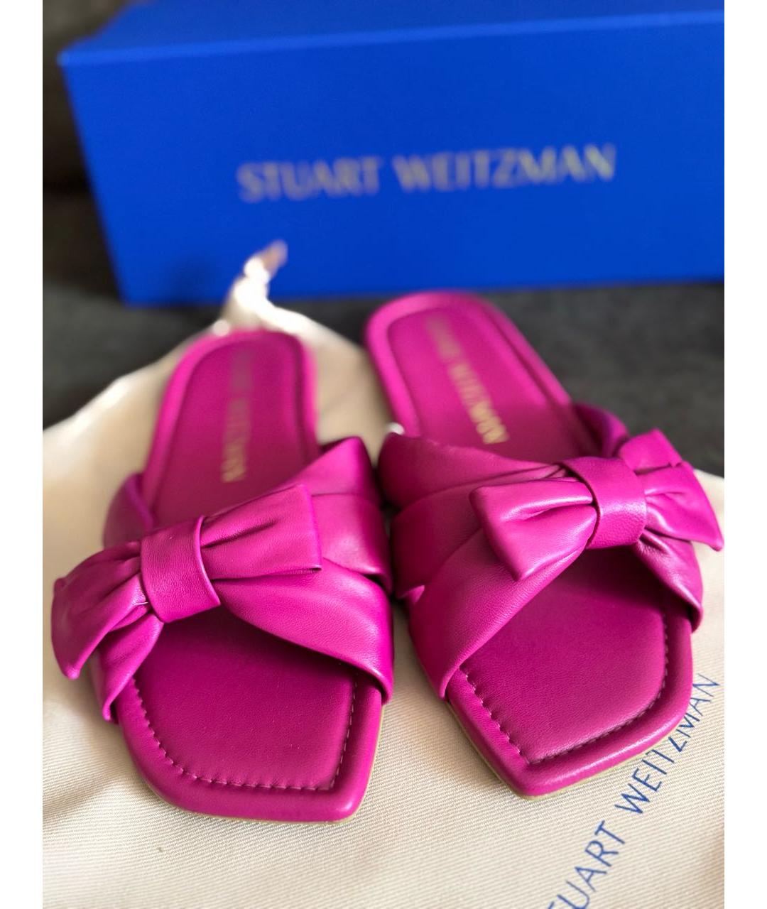 STUART WEITZMAN Фуксия кожаные шлепанцы, фото 2