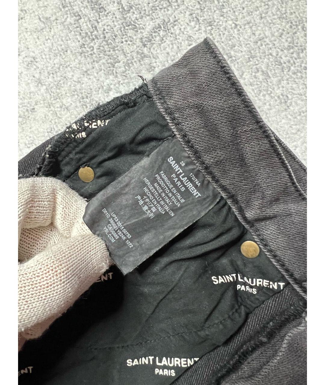 SAINT LAURENT Антрацитовые хлопко-эластановые джинсы слим, фото 8