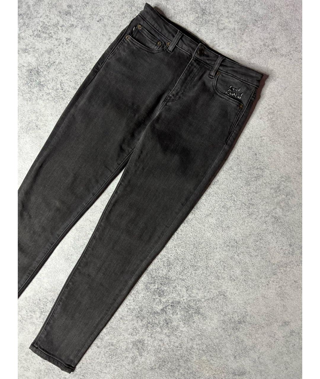 SAINT LAURENT Антрацитовые хлопко-эластановые джинсы слим, фото 2