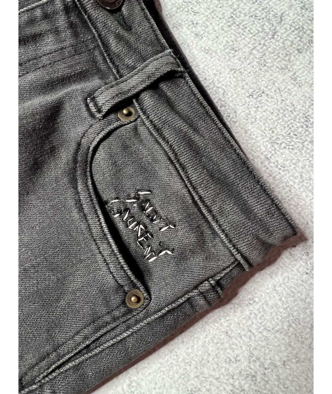 SAINT LAURENT Антрацитовые хлопко-эластановые джинсы слим, фото 4