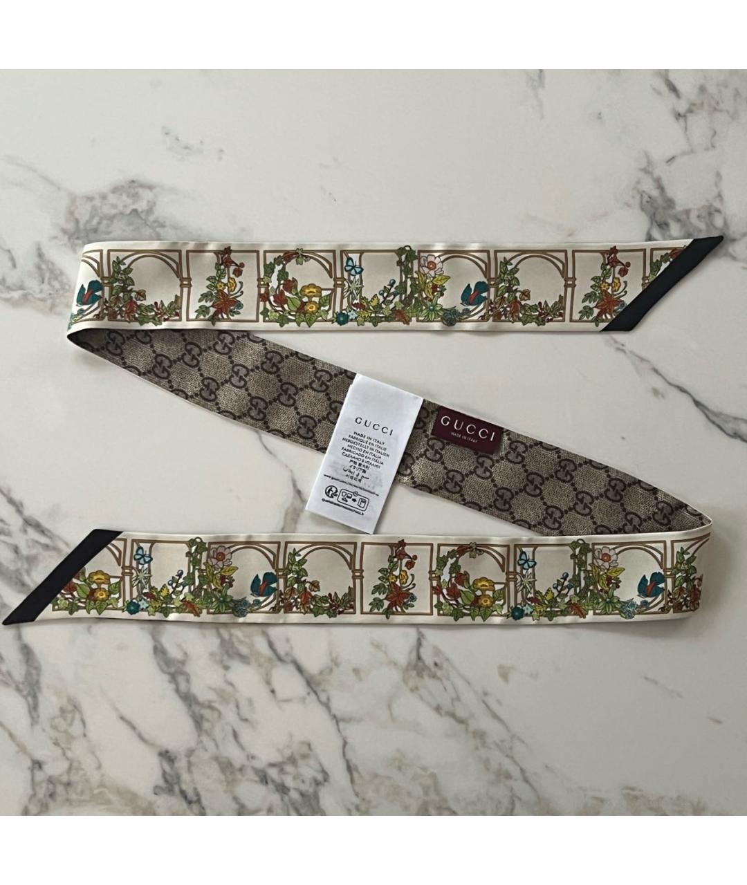 GUCCI Бежевый шелковый платок, фото 9