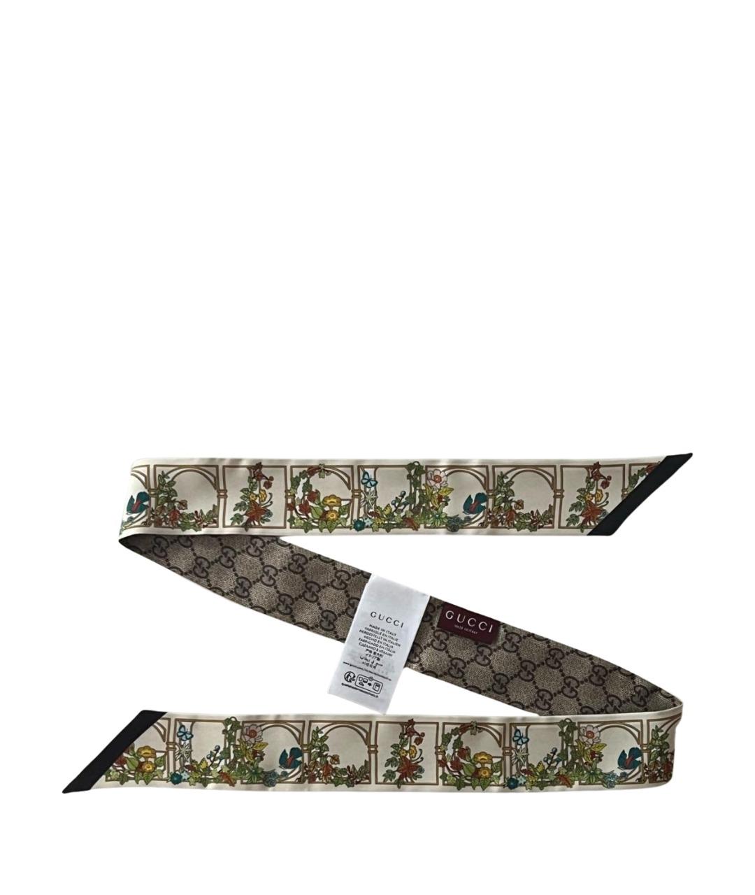 GUCCI Бежевый шелковый платок, фото 1