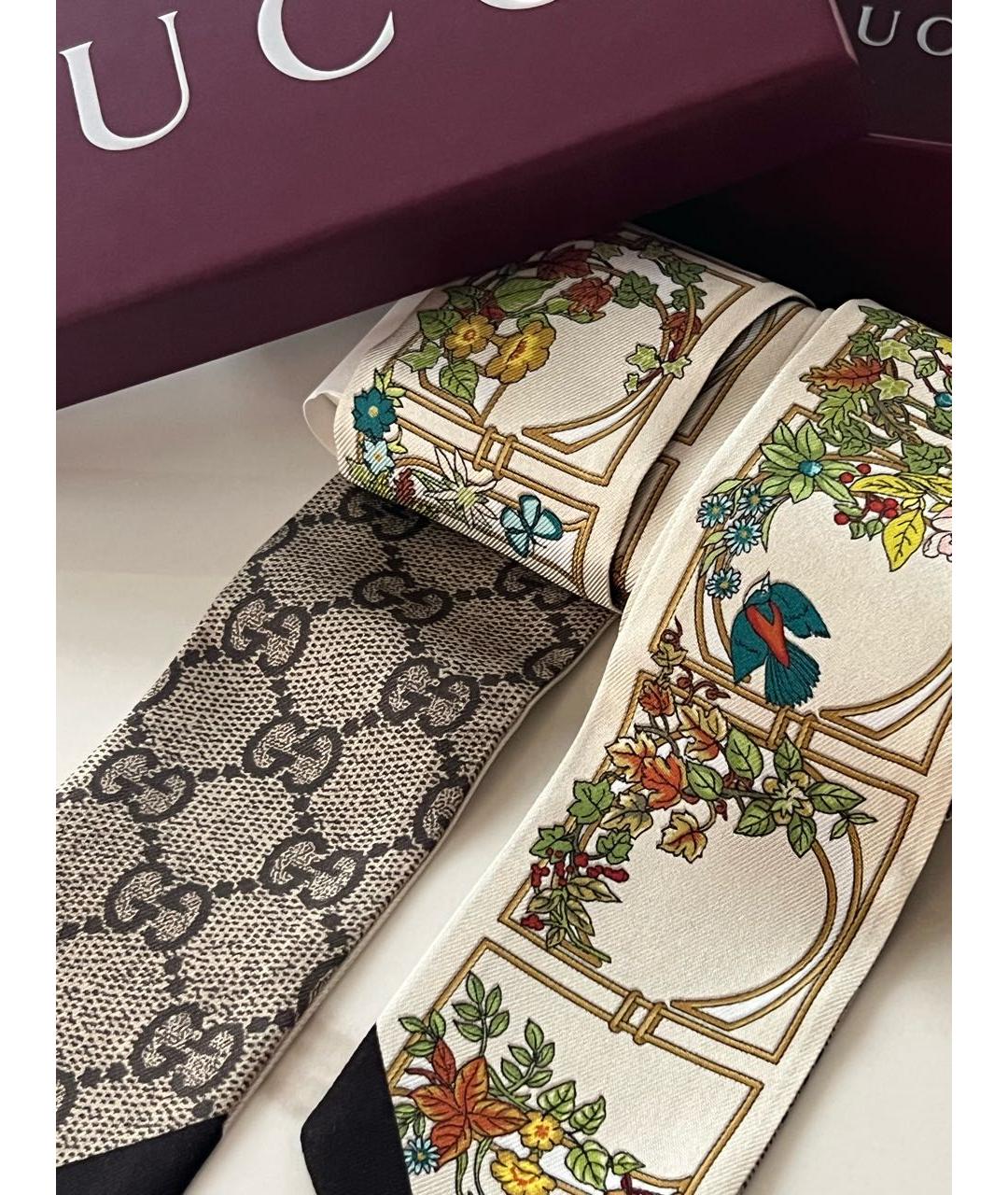 GUCCI Бежевый шелковый платок, фото 7