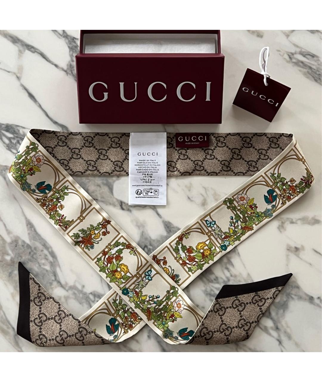 GUCCI Бежевый шелковый платок, фото 4