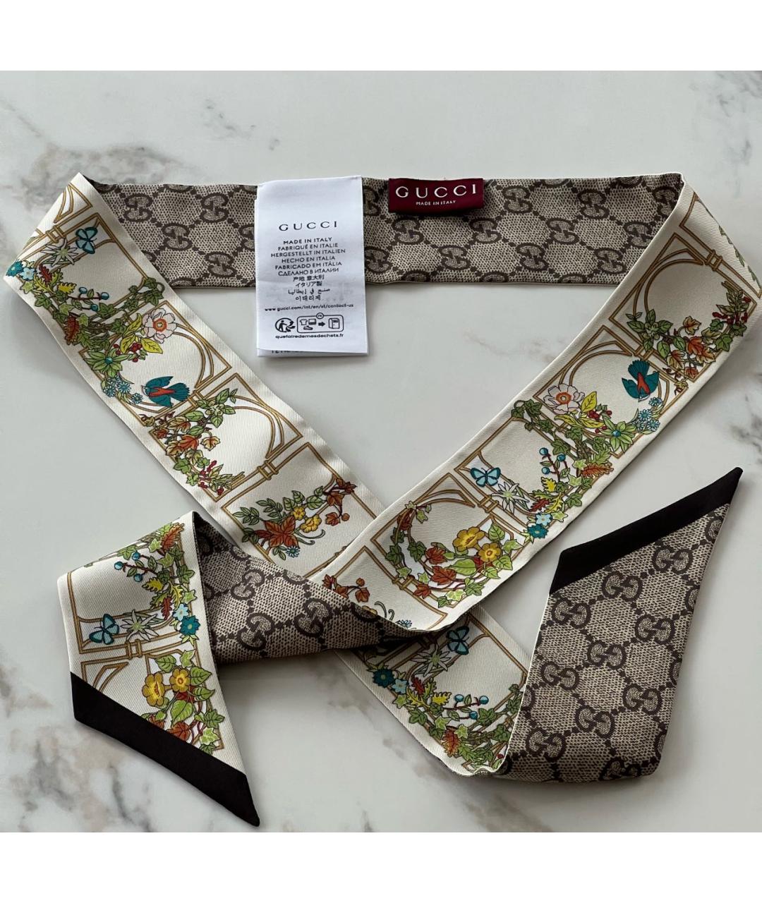 GUCCI Бежевый шелковый платок, фото 6