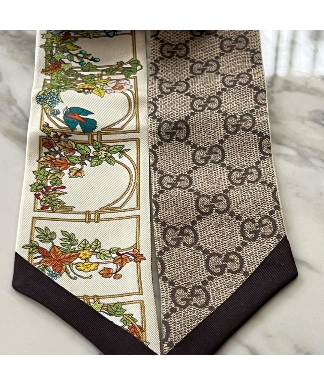 GUCCI Бежевый шелковый платок, фото 2