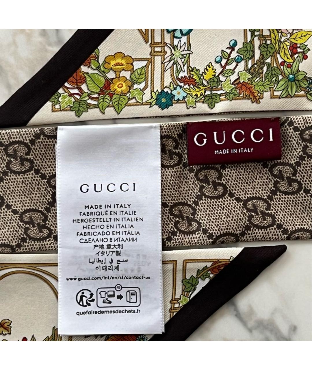 GUCCI Бежевый шелковый платок, фото 3