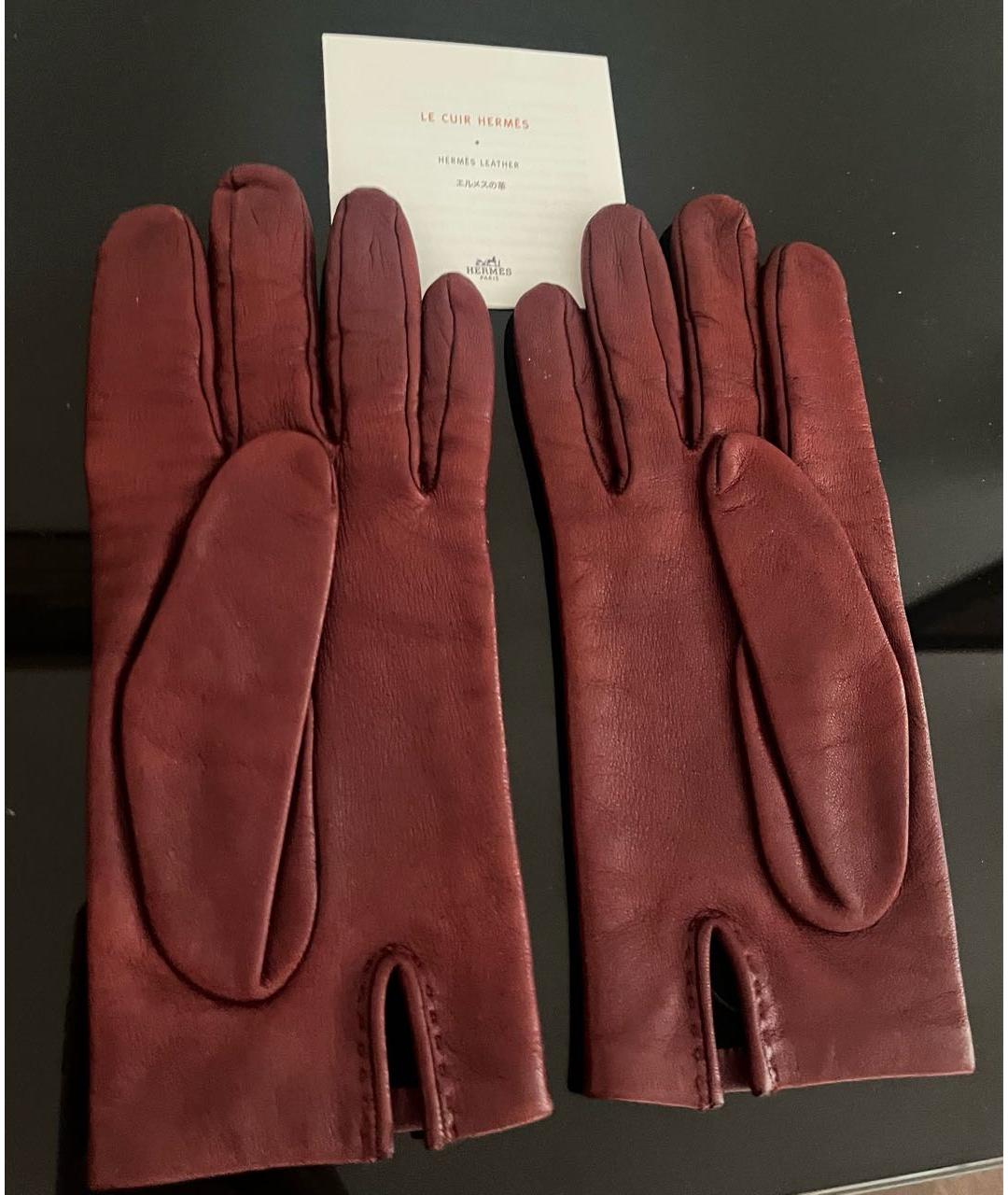 HERMES Красные кожаные перчатки, фото 2